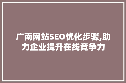 广南网站SEO优化步骤,助力企业提升在线竞争力