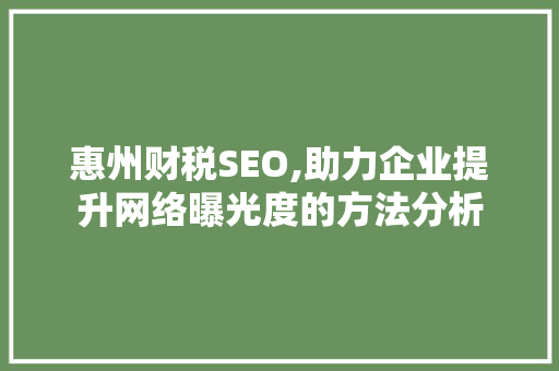 惠州财税SEO,助力企业提升网络曝光度的方法分析