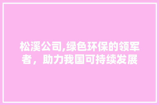 松溪公司,绿色环保的领军者，助力我国可持续发展