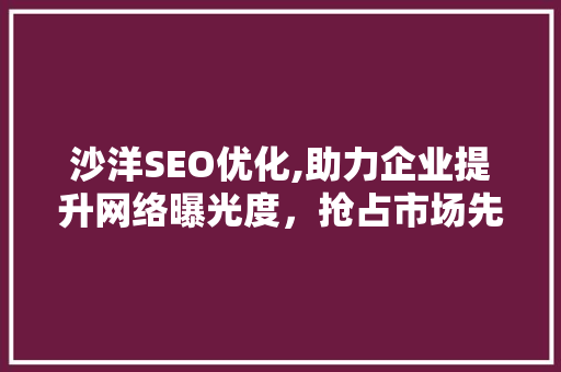 沙洋SEO优化,助力企业提升网络曝光度，抢占市场先机