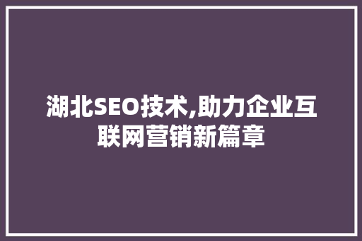 湖北SEO技术,助力企业互联网营销新篇章
