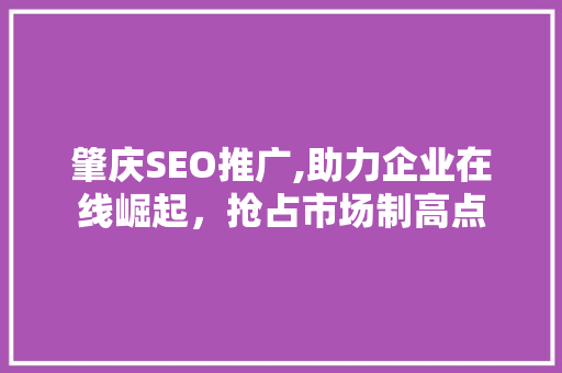 肇庆SEO推广,助力企业在线崛起，抢占市场制高点