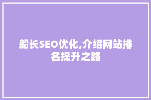船长SEO优化,介绍网站排名提升之路