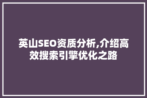 英山SEO资质分析,介绍高效搜索引擎优化之路