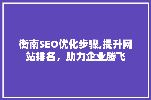 衡南SEO优化步骤,提升网站排名，助力企业腾飞