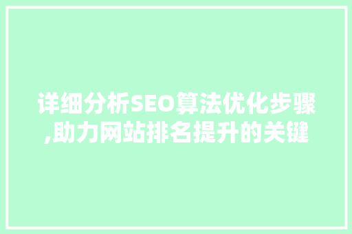 详细分析SEO算法优化步骤,助力网站排名提升的关键之路