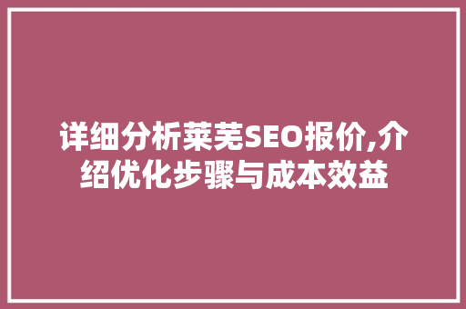 详细分析莱芜SEO报价,介绍优化步骤与成本效益