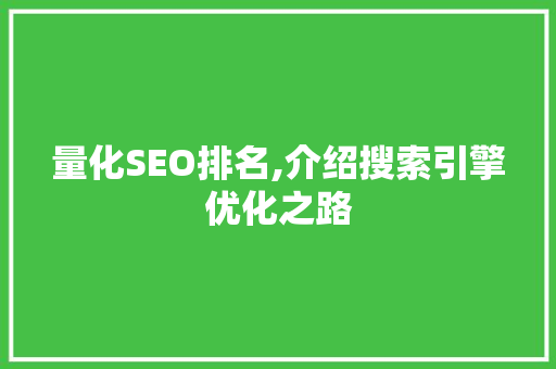 量化SEO排名,介绍搜索引擎优化之路