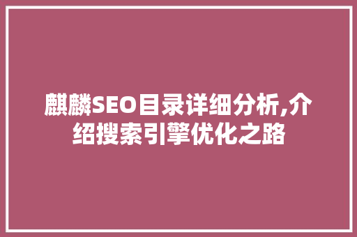 麒麟SEO目录详细分析,介绍搜索引擎优化之路