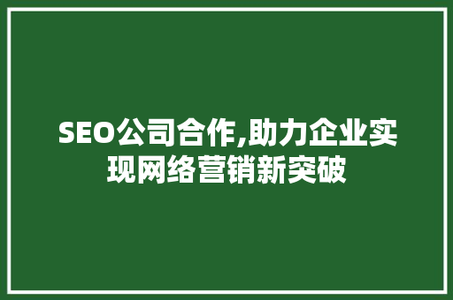 SEO公司合作,助力企业实现网络营销新突破
