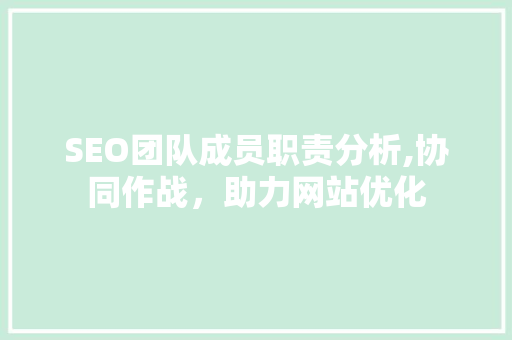 SEO团队成员职责分析,协同作战，助力网站优化