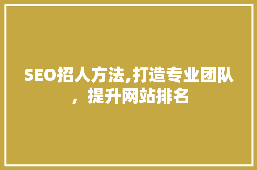 SEO招人方法,打造专业团队，提升网站排名