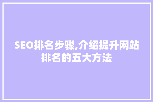 SEO排名步骤,介绍提升网站排名的五大方法