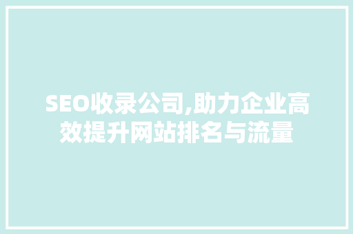 SEO收录公司,助力企业高效提升网站排名与流量