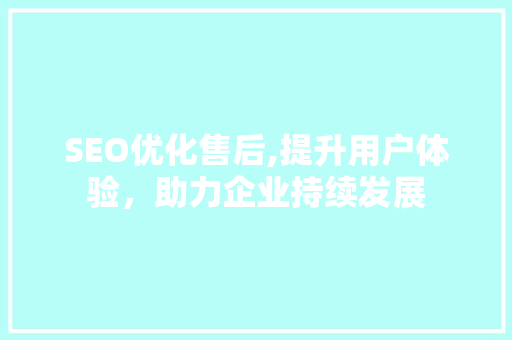 SEO优化售后,提升用户体验，助力企业持续发展