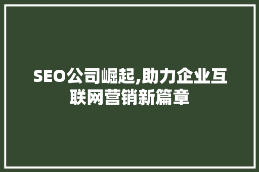 SEO公司崛起,助力企业互联网营销新篇章