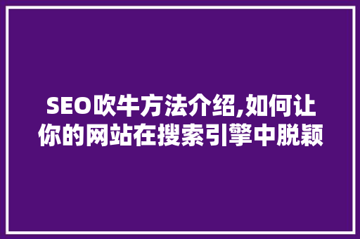 SEO吹牛方法介绍,如何让你的网站在搜索引擎中脱颖而出