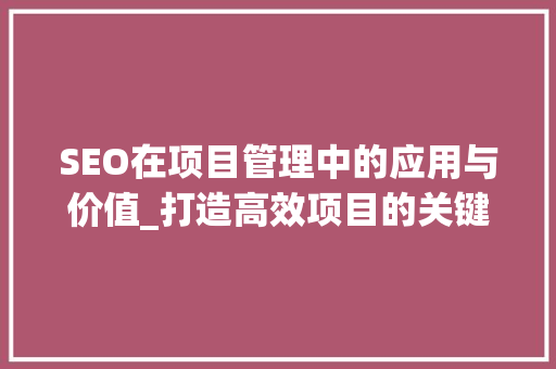 SEO在项目管理中的应用与价值_打造高效项目的关键步骤
