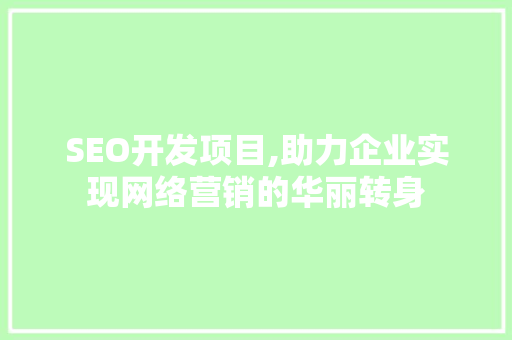SEO开发项目,助力企业实现网络营销的华丽转身