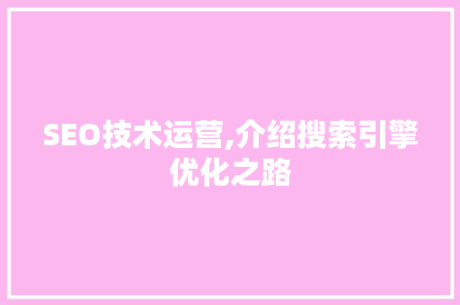 SEO技术运营,介绍搜索引擎优化之路