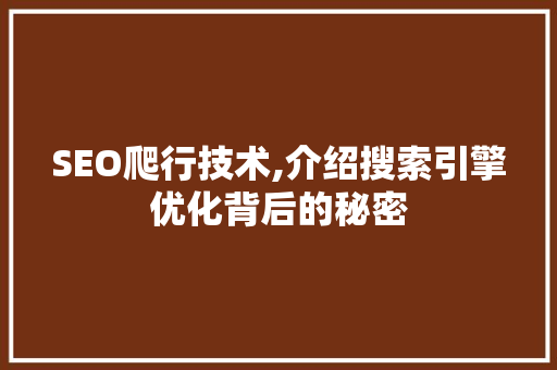 SEO爬行技术,介绍搜索引擎优化背后的秘密