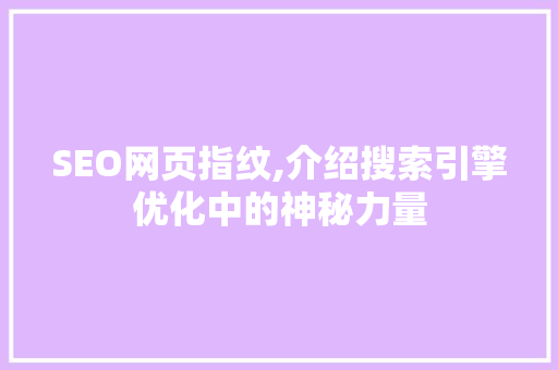 SEO网页指纹,介绍搜索引擎优化中的神秘力量