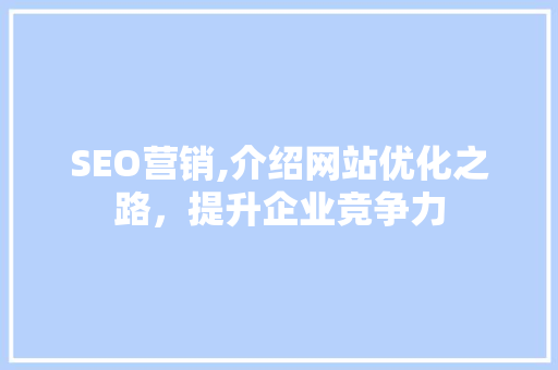 SEO营销,介绍网站优化之路，提升企业竞争力
