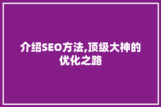 介绍SEO方法,顶级大神的优化之路