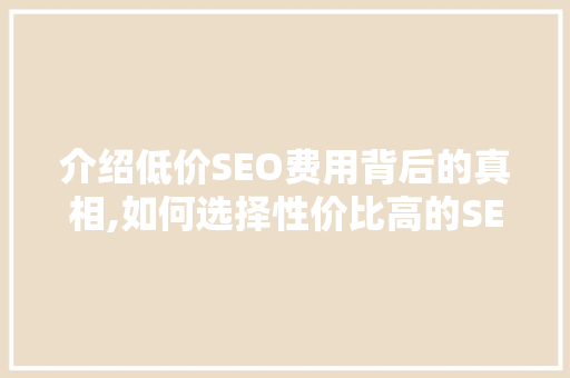 介绍低价SEO费用背后的真相,如何选择性价比高的SEO服务
