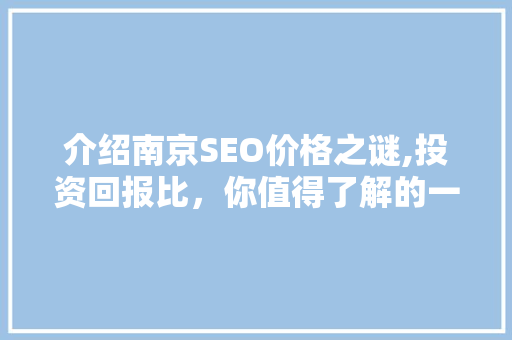 介绍南京SEO价格之谜,投资回报比，你值得了解的一切