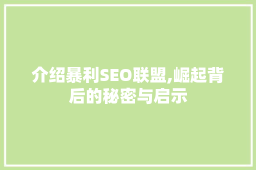 介绍暴利SEO联盟,崛起背后的秘密与启示