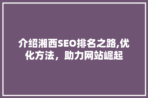 介绍湘西SEO排名之路,优化方法，助力网站崛起