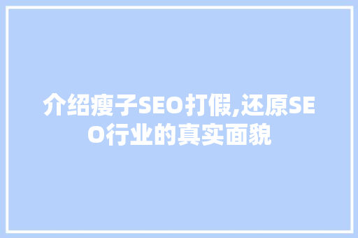 介绍瘦子SEO打假,还原SEO行业的真实面貌