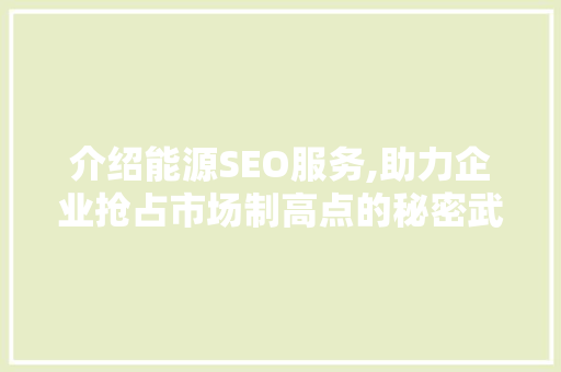 介绍能源SEO服务,助力企业抢占市场制高点的秘密武器