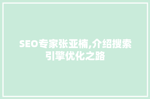 SEO专家张亚楠,介绍搜索引擎优化之路