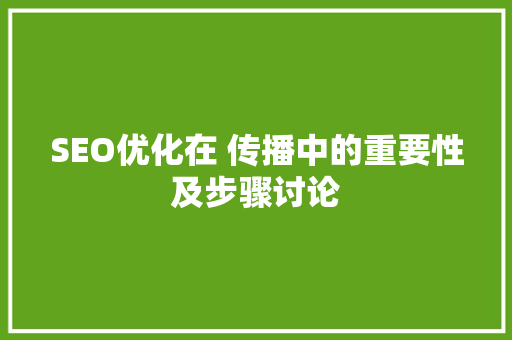 SEO优化在 传播中的重要性及步骤讨论