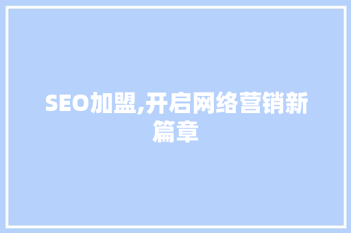 SEO加盟,开启网络营销新篇章