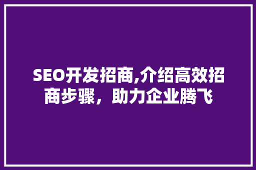 SEO开发招商,介绍高效招商步骤，助力企业腾飞