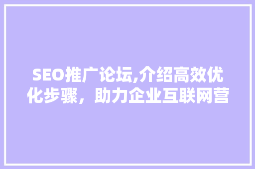 SEO推广论坛,介绍高效优化步骤，助力企业互联网营销