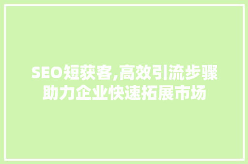 SEO短获客,高效引流步骤助力企业快速拓展市场