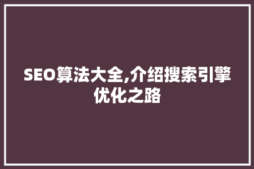 SEO算法大全,介绍搜索引擎优化之路