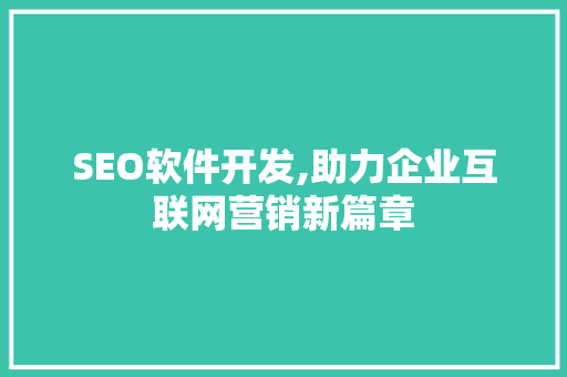 SEO软件开发,助力企业互联网营销新篇章