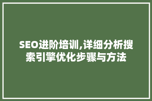 SEO进阶培训,详细分析搜索引擎优化步骤与方法