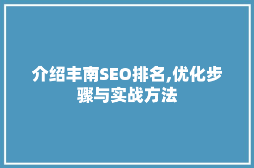 介绍丰南SEO排名,优化步骤与实战方法