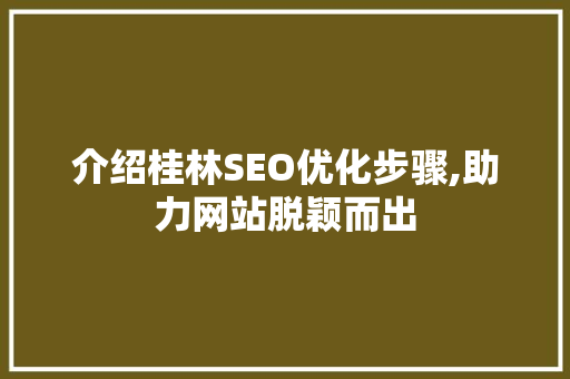 介绍桂林SEO优化步骤,助力网站脱颖而出