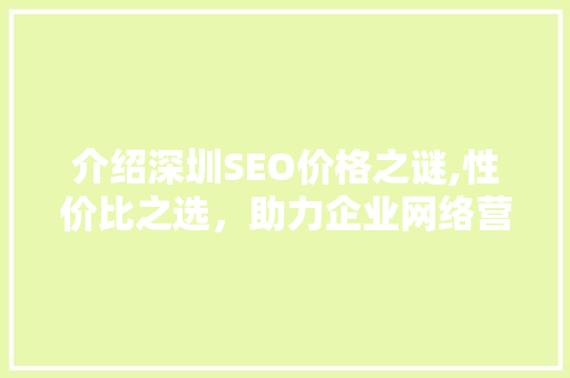 介绍深圳SEO价格之谜,性价比之选，助力企业网络营销腾飞