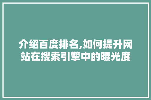 介绍百度排名,如何提升网站在搜索引擎中的曝光度