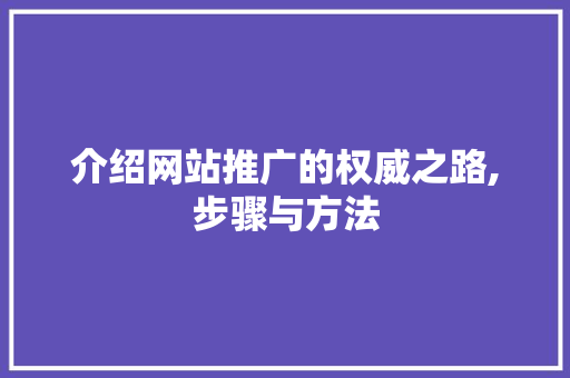 介绍网站推广的权威之路,步骤与方法