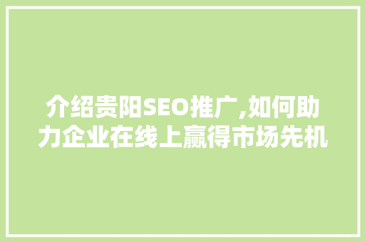 介绍贵阳SEO推广,如何助力企业在线上赢得市场先机