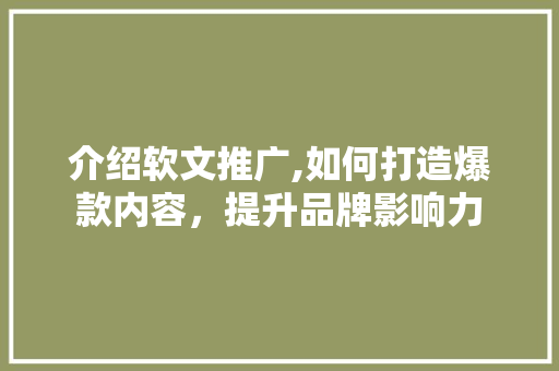 介绍软文推广,如何打造爆款内容，提升品牌影响力